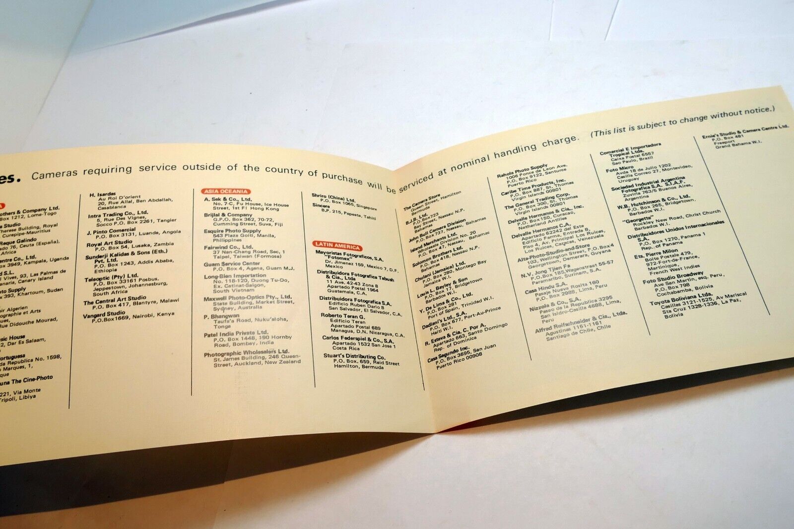 Mamiya Sekor Service Facilities guide vintage 1980's