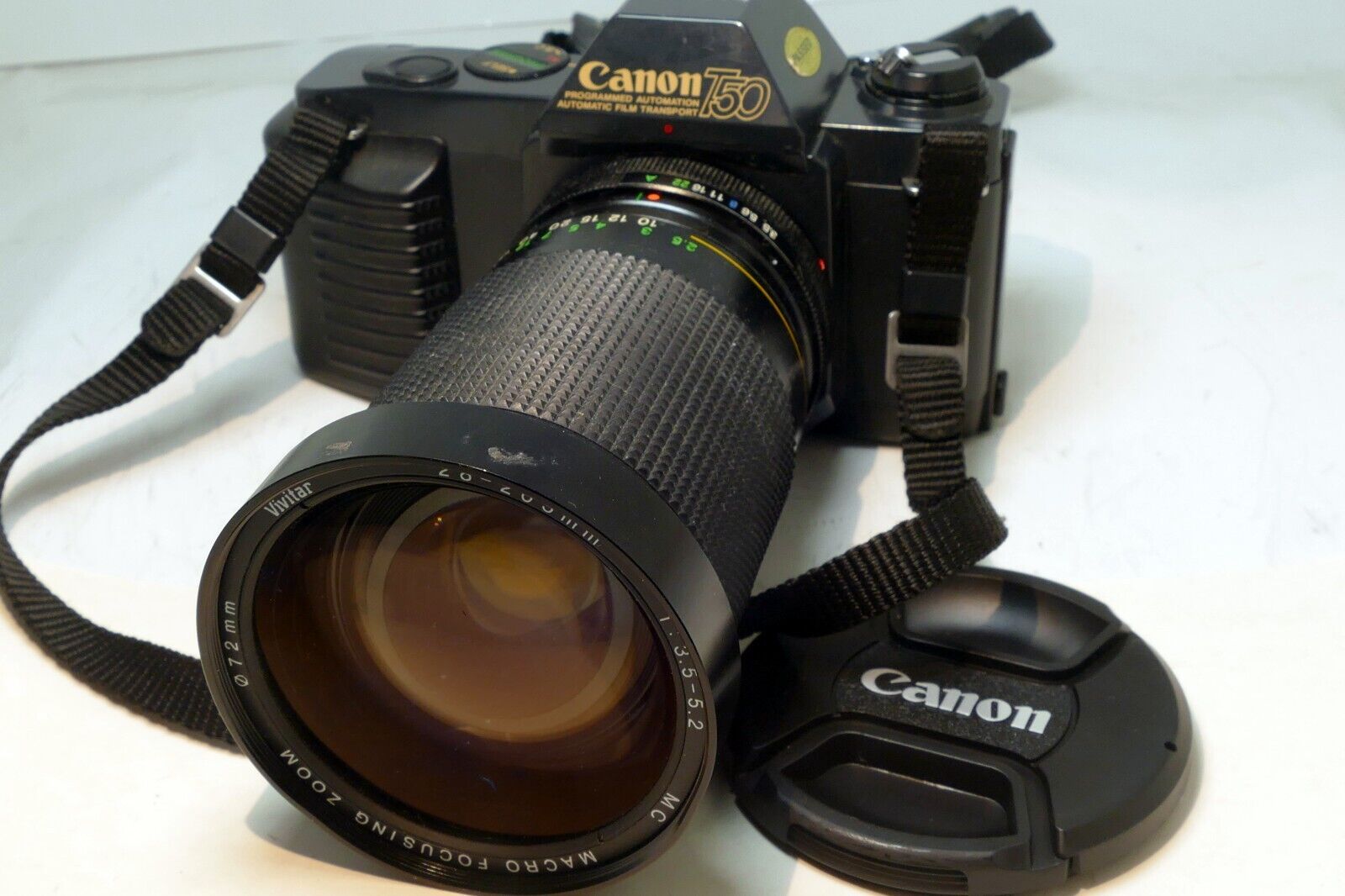 Canon T50 35mm SLR Film Camera with FREE Vivitar 28-205mm FD lens - camera works