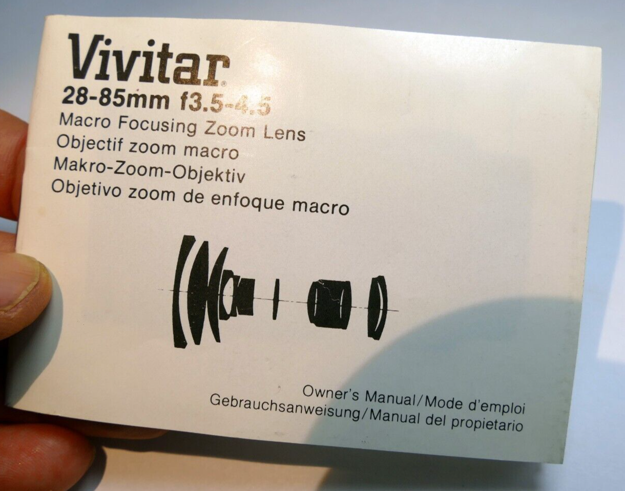 Vivitar 28-85mm f3.5-4.5 macro zoom  lens Instruction Manual Guide  En G F S