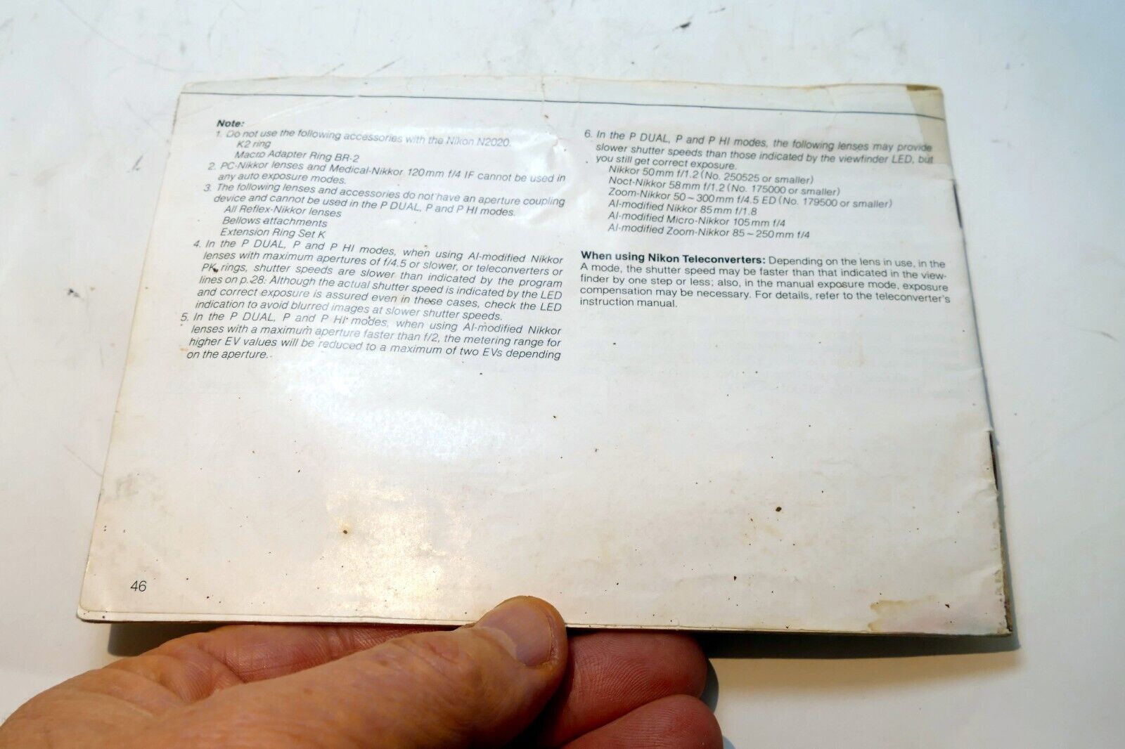 Nikon N2020 AF camera Instruction Guide Manual (missing cover) - OEM vintage