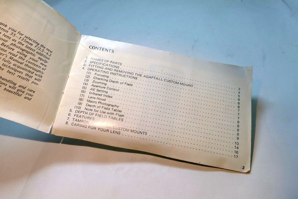 Tamron 35-135mm f3.5-4.2 lens Owner's Manual Adaptall guide