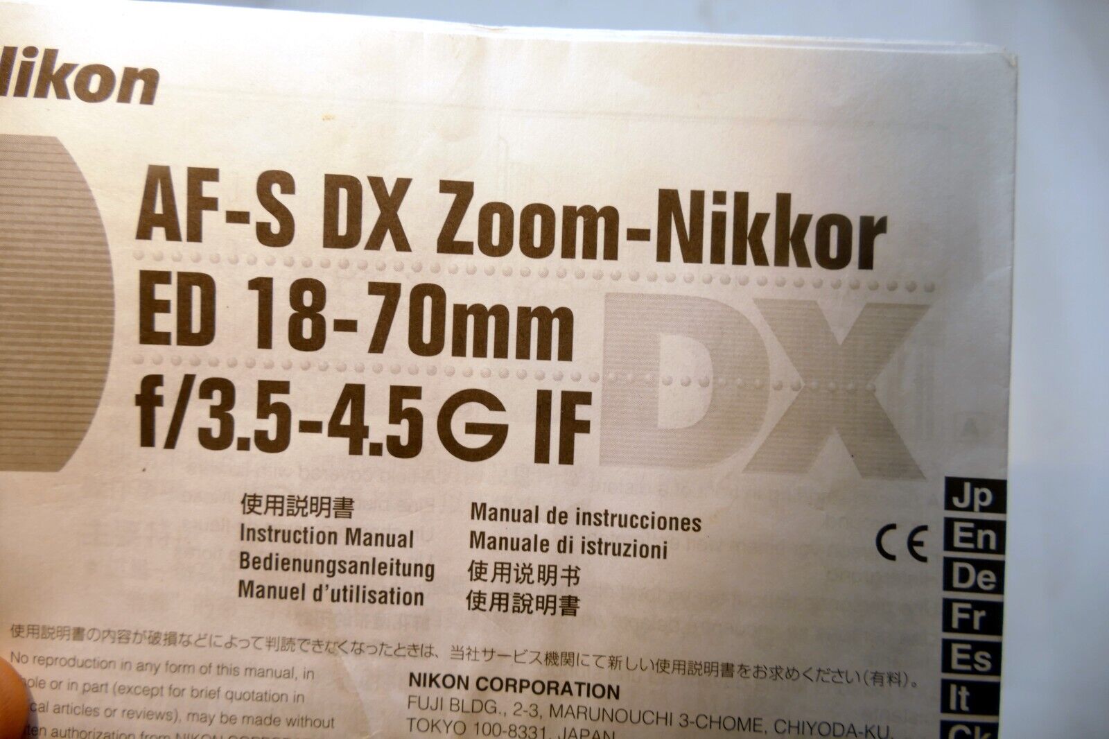 Nikon AF-S DX ED 18-70mm f3.5-4.5 G IF FLENS Instruction Guide Manual