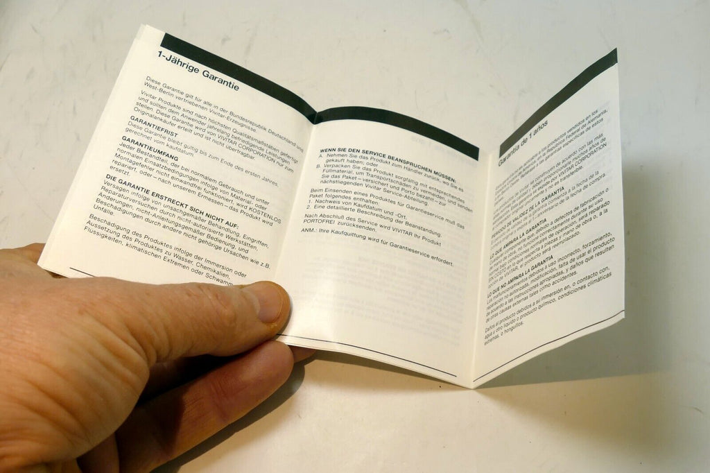 Certificate of Warranty for Vivitar one 1  compact camera