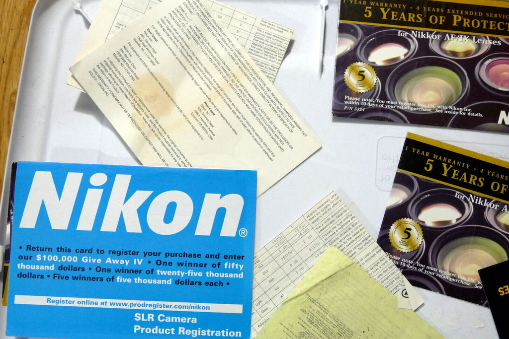 Nikon warranty card lot vintage 1990s 2000's