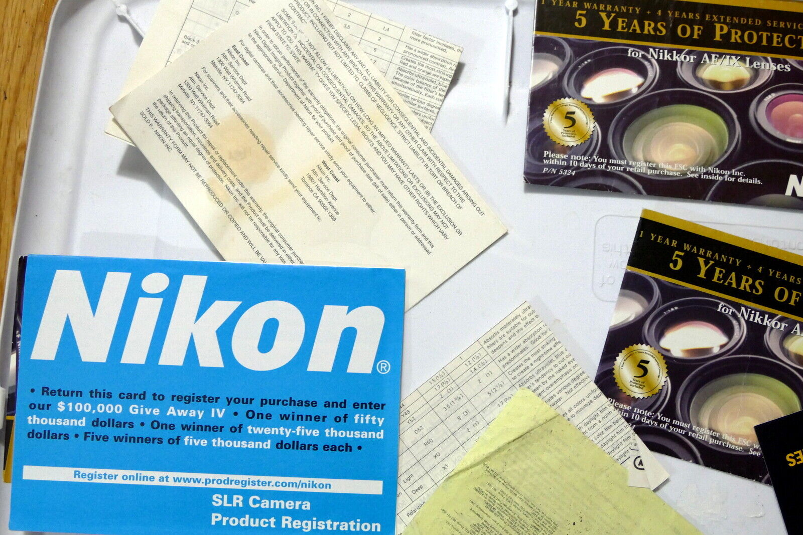 Nikon warranty card lot vintage 1990s 2000's