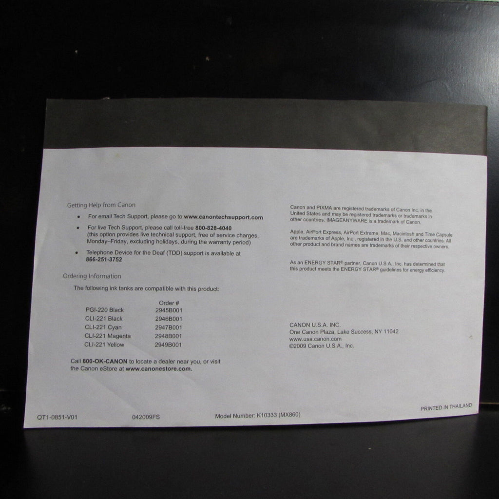Canon PIXMA MX860 printer Getting Started for Mac User Guide Manual O401823