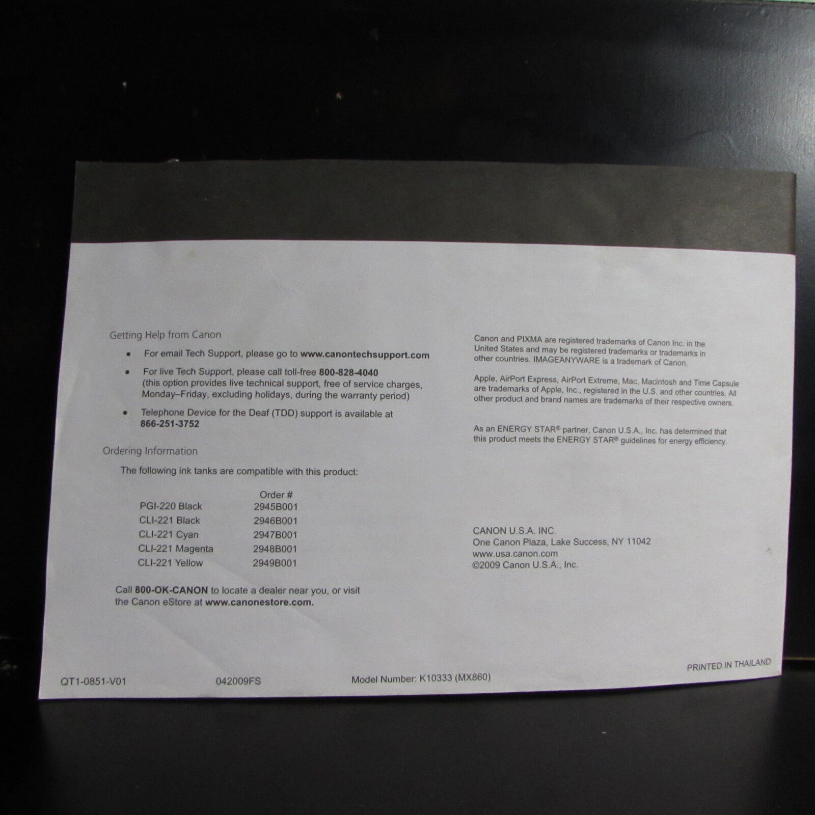 Canon PIXMA MX860 printer Getting Started for Mac User Guide Manual O401823
