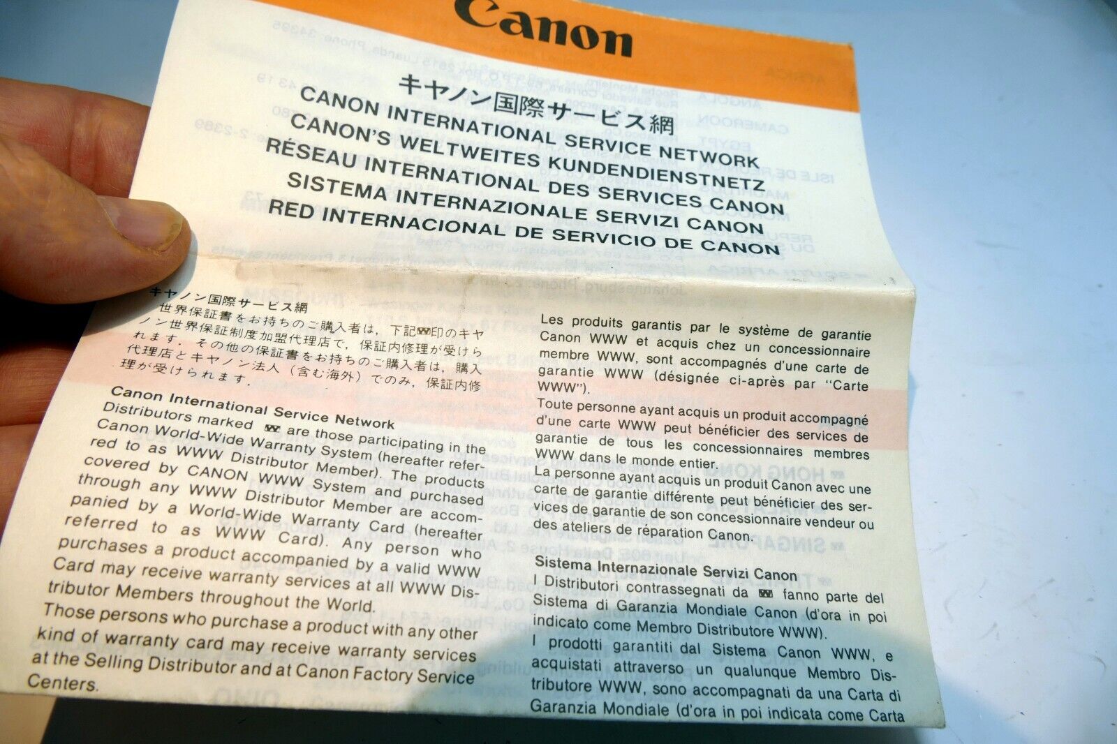 Canon speedlight 188A flash warranty information brochure card - vintage