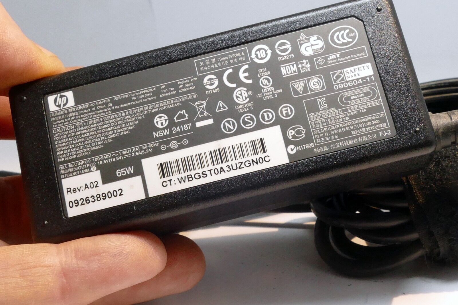 HP  Laptop Charger AC Power Adapter 608425-001 18.5V 3.5A 65W Genuine OEM