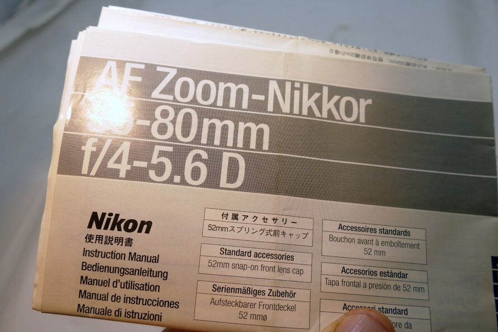 Nikon Nikkor AF 35-80mm f4-5.6 D LENS Instruction Guide Manual