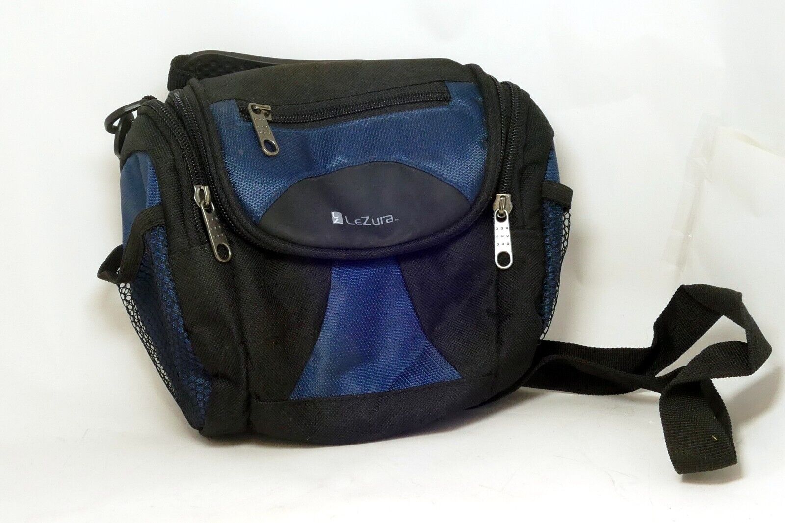 LeZura Camera Messenger Case Black /  Blue with shoulder strap