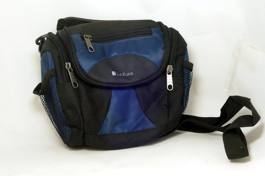 LeZura Camera Messenger Case Black /  Blue with shoulder strap