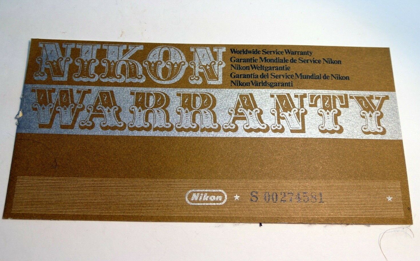Nikon warranty card 1974 model  C Nikkor auto 50mm f2  vintage