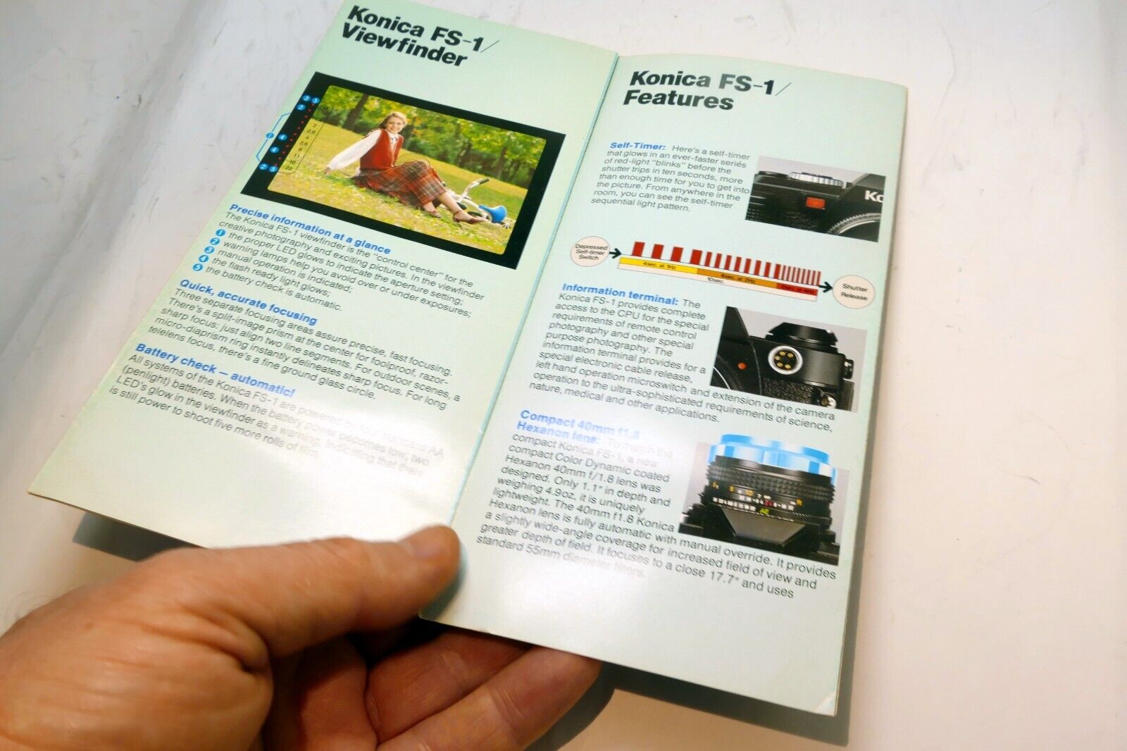 Konica FS-1 camera with built in winder Brochure  Accesory guide