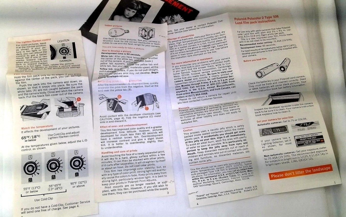 Polaroid Automatic 104 Land Camera Flash film loading Short Guide type 2 108