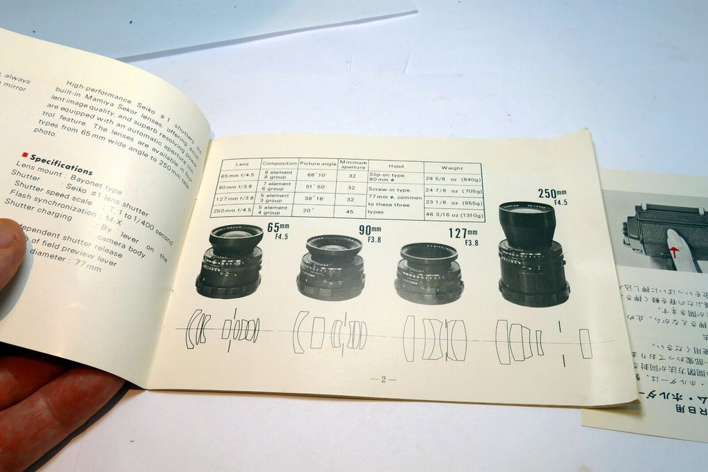 Mamiya RB67 6X7  Lens Specifications Brochure