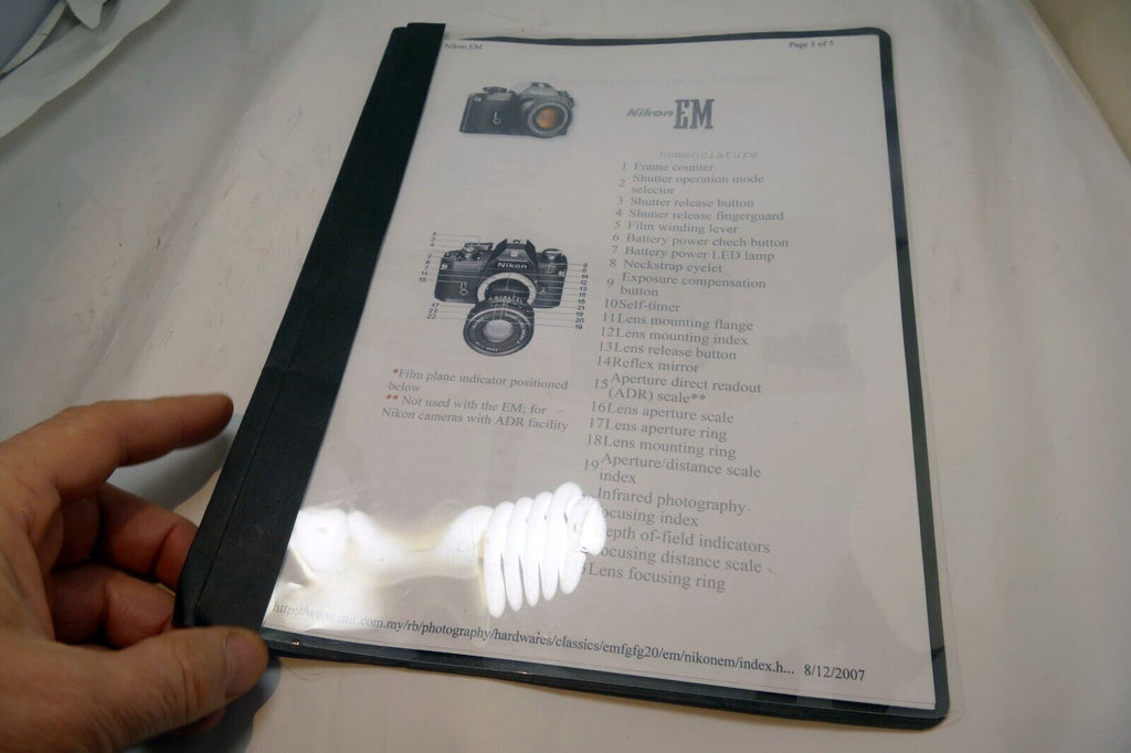 Camera guide instruction manual printed and bound folder  for Nikon EM