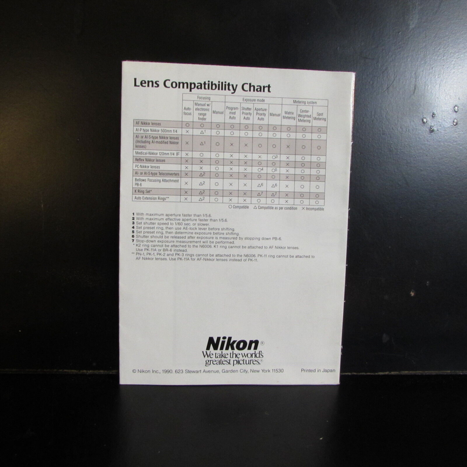 Nikon N6006 Daring Photography System Information Guide Accessory List 1990