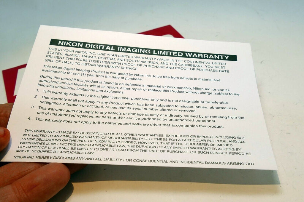 Nikon Coolpix 4200 camera warranty instructions information card