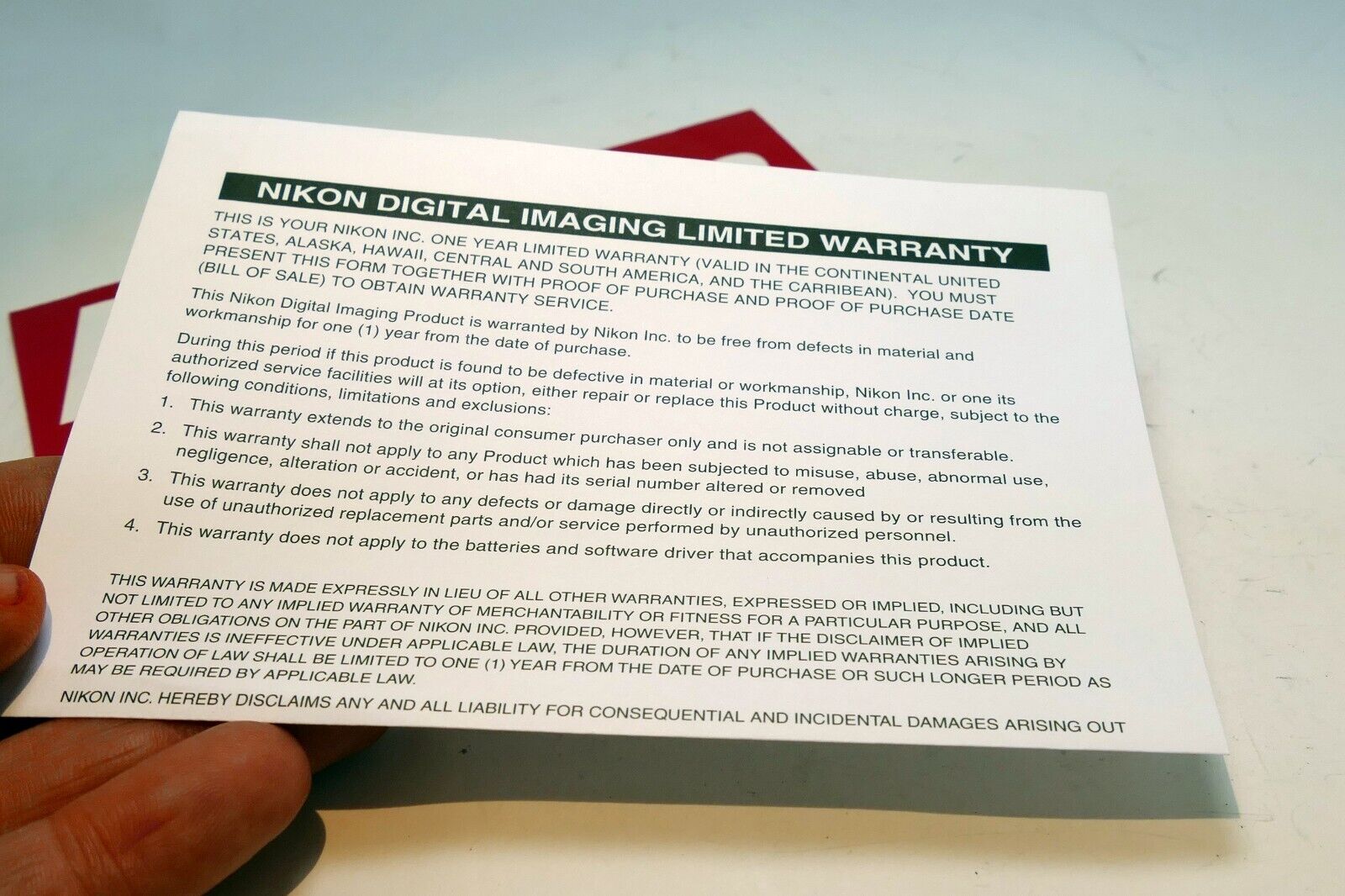 Nikon Coolpix 4200 camera warranty instructions information card