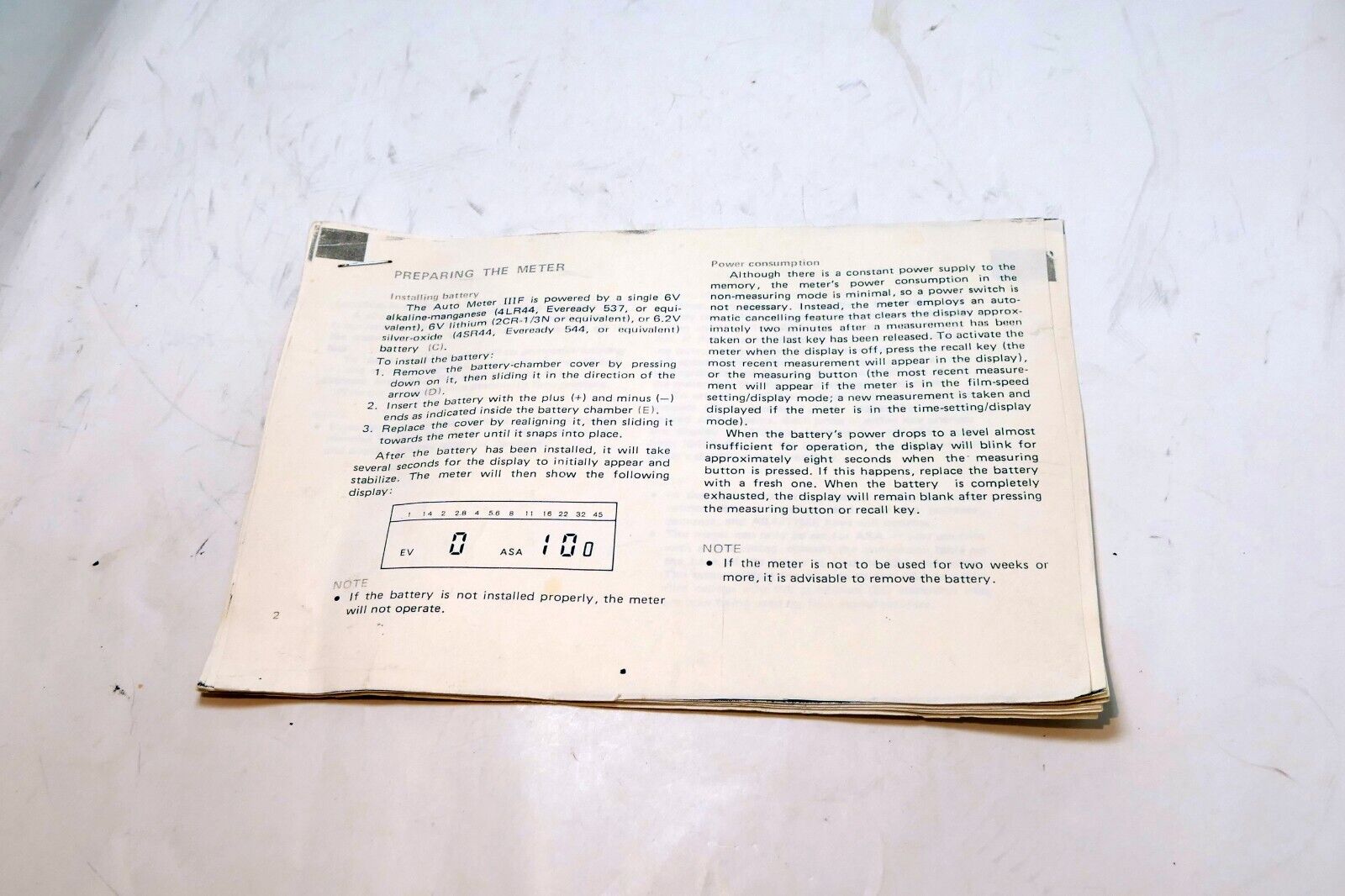 Light Meter IIIF guide  printed   might be incomplete - as found