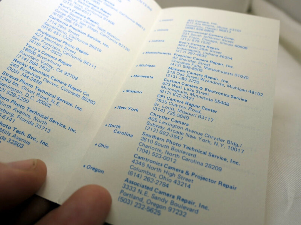 MINOLTA Corporation Factory Service Centers  USA 1990's