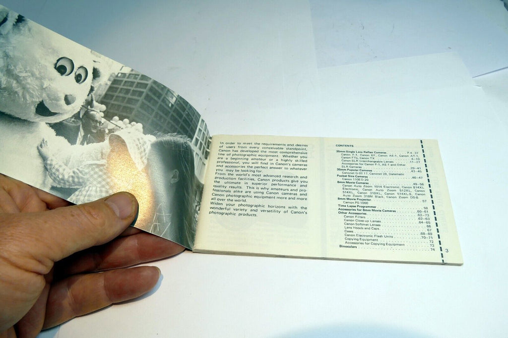 Canon  FD Product Guide camera accessory  sales brochure  EN 1977  advertisement