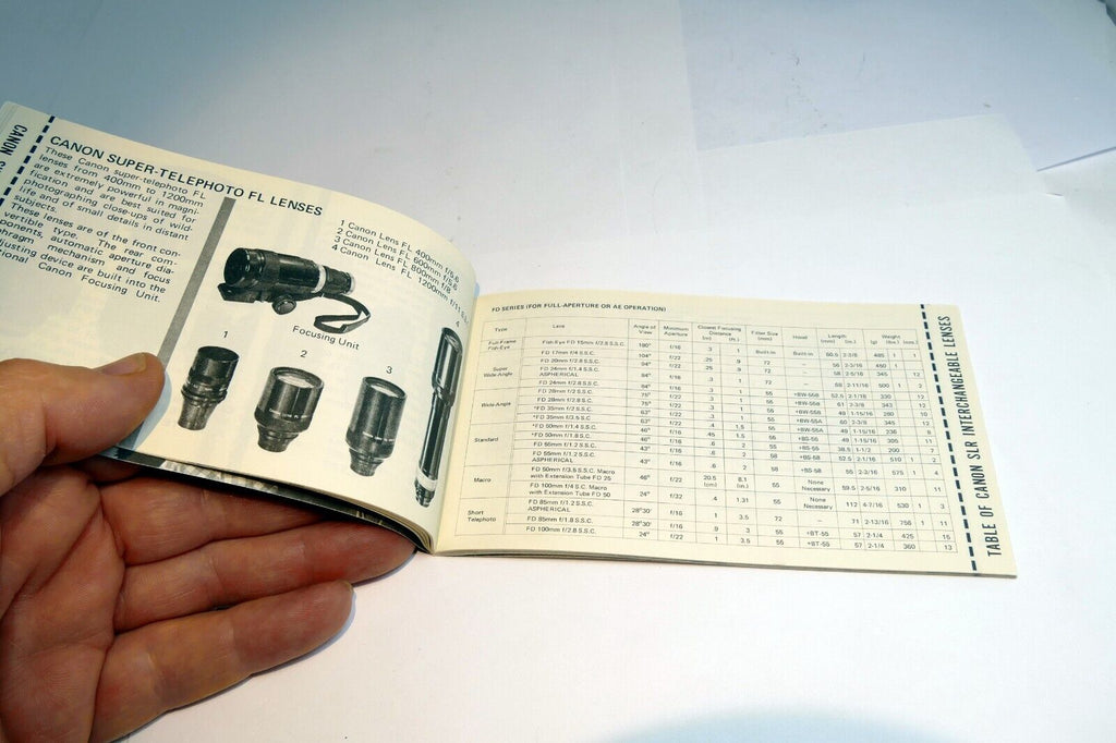 Canon  FD Product Guide camera accessory  sales brochure  EN 1977  advertisement