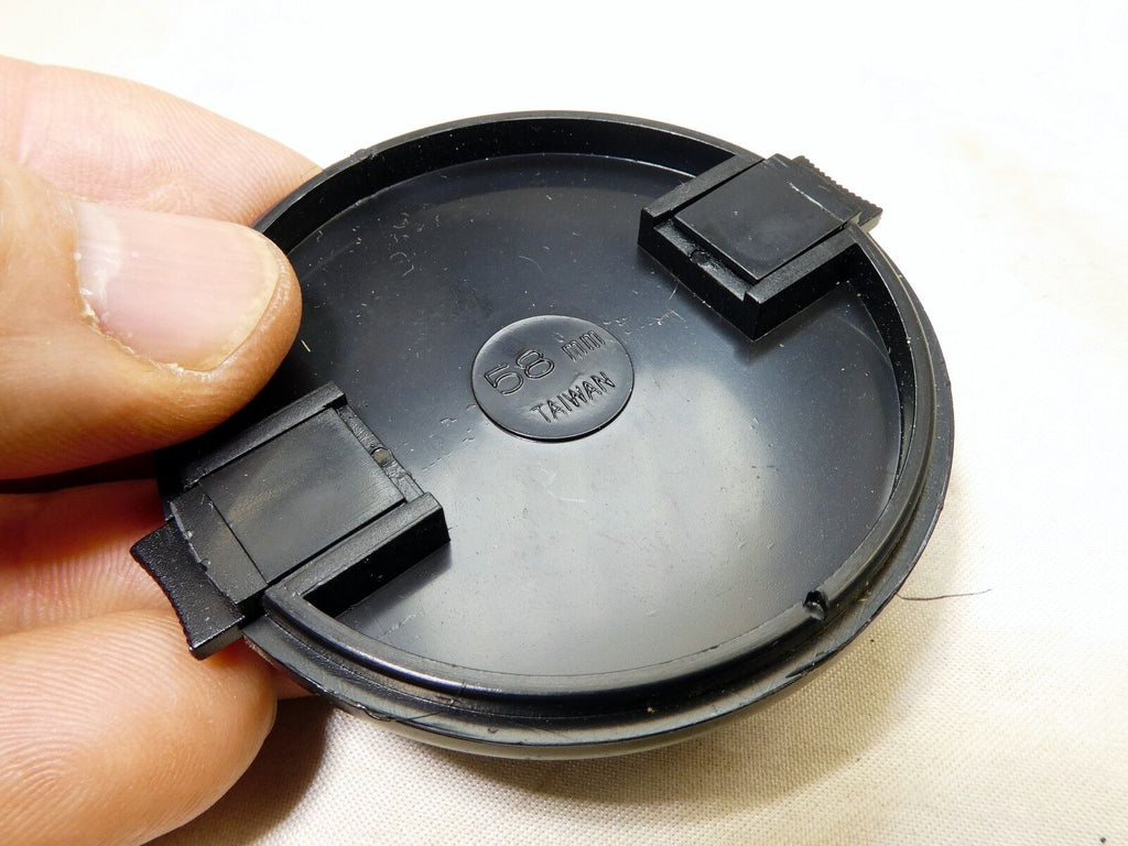 58mm Lens Front Cap Black Plastic snap on type made Hong Kong