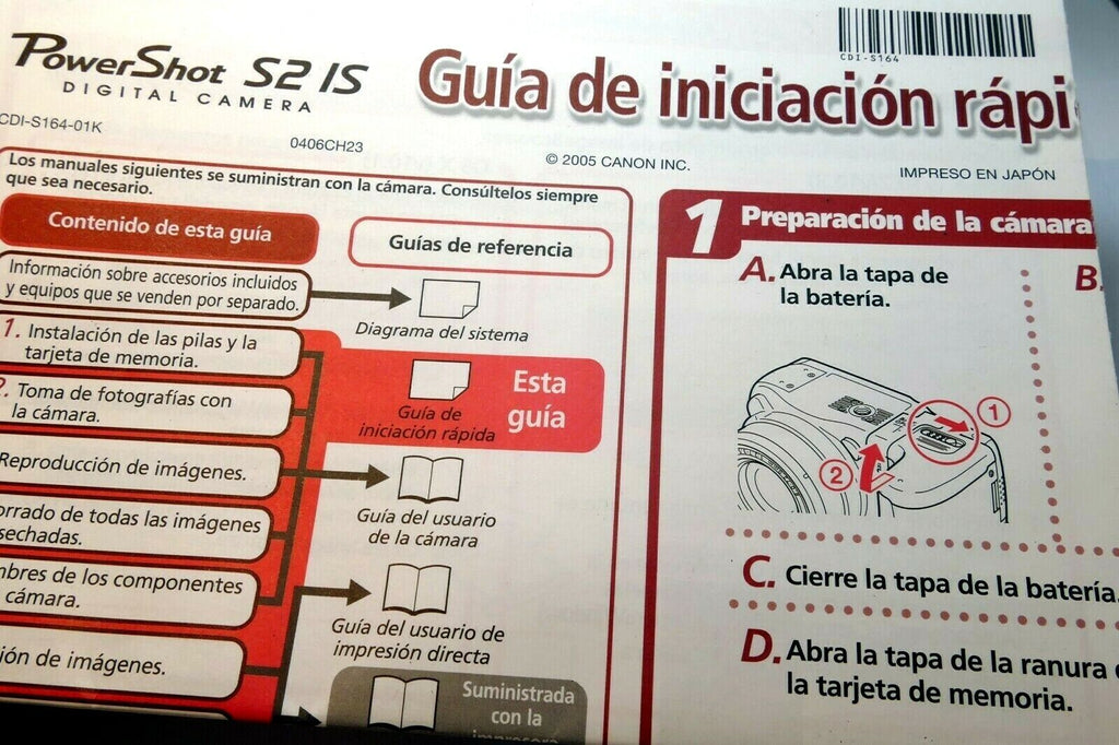 Canon PowerShot S2 IS camera Guia de inisiacion rapida Brochure Espanol