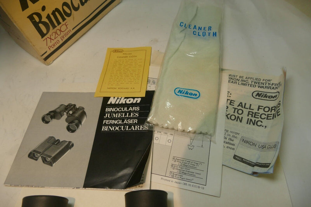 NIKON Porro Prism Binoculars 7X20CF w/ case box, guide Nippon Kogaku Japan