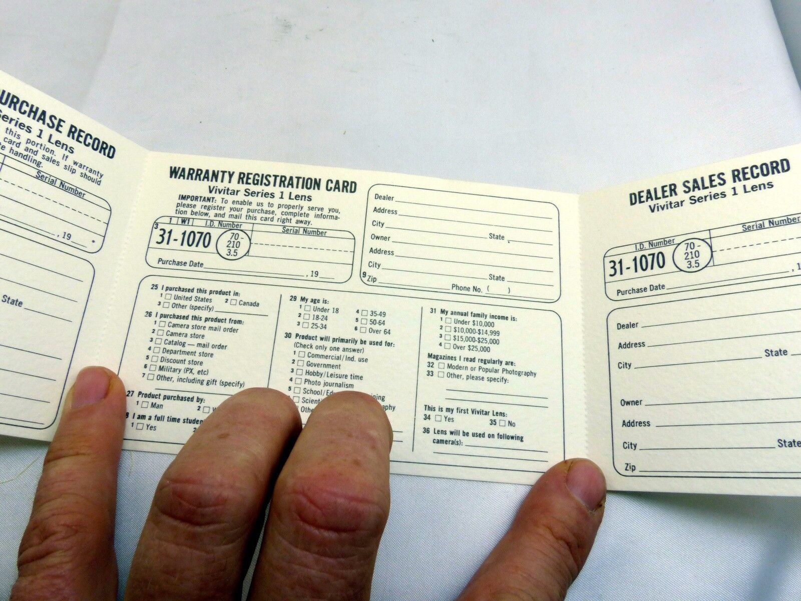Vivitar series 1 lens Dealers sales record Owner's Purchase record
