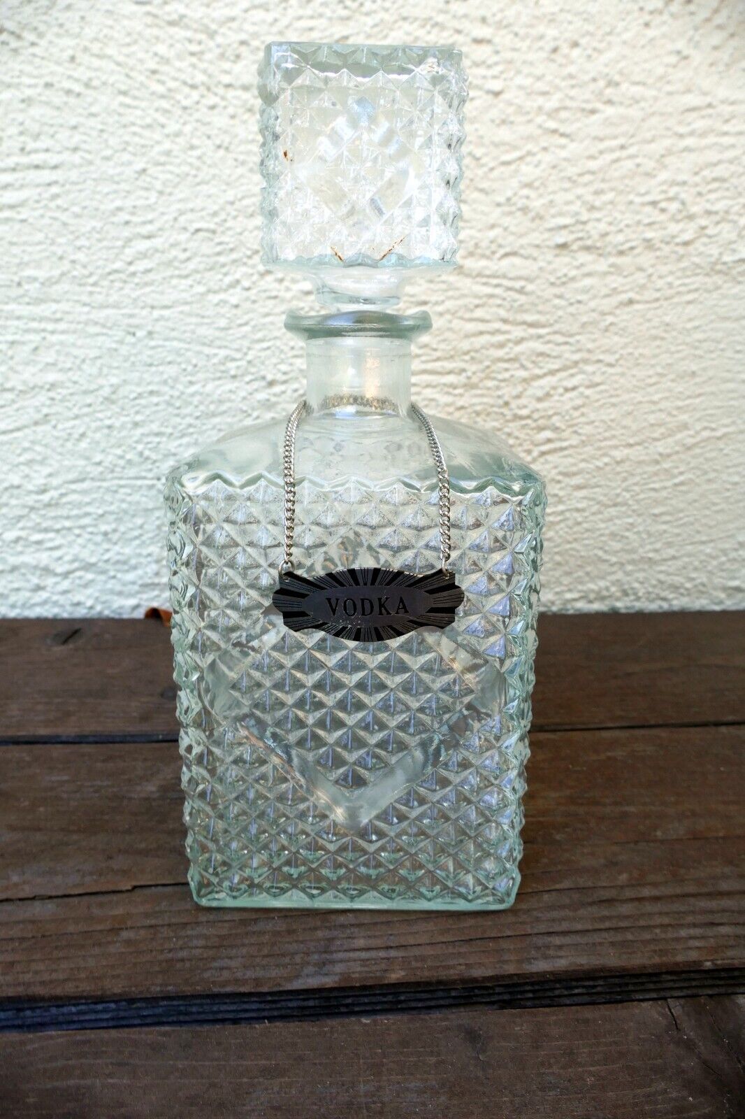 1 Litter Glass Decanter With Stopper 10" tall "Vodka" square
