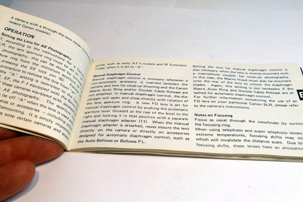 Canon FD camera Brochure Instructions Chart Guide English E