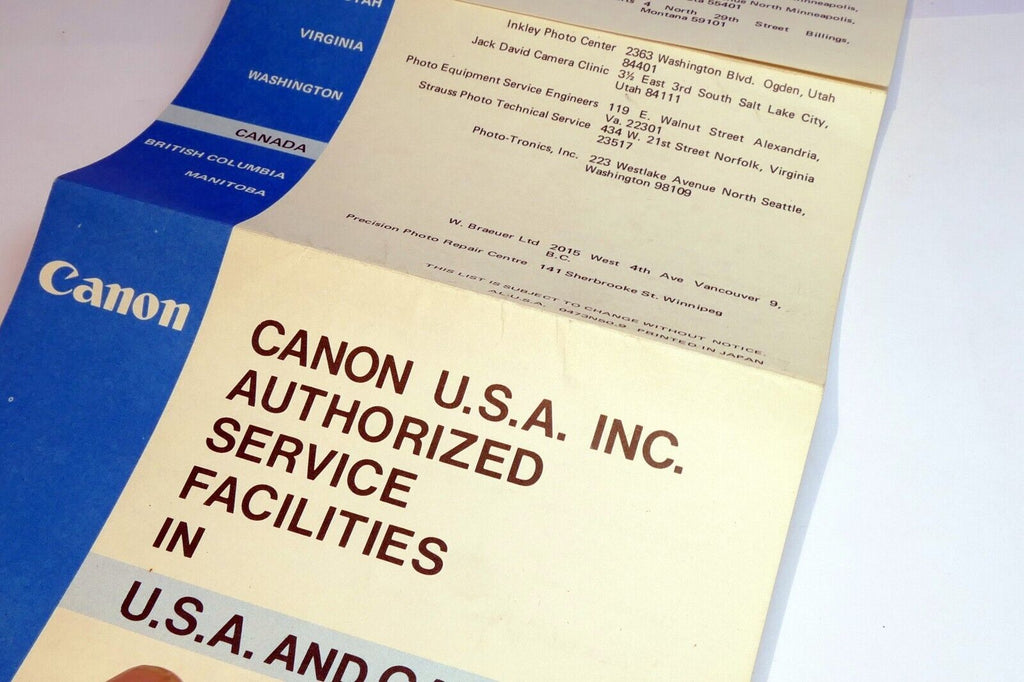 Canon Authorized Service Facilities in USA Canada brochure 1980  advertisement