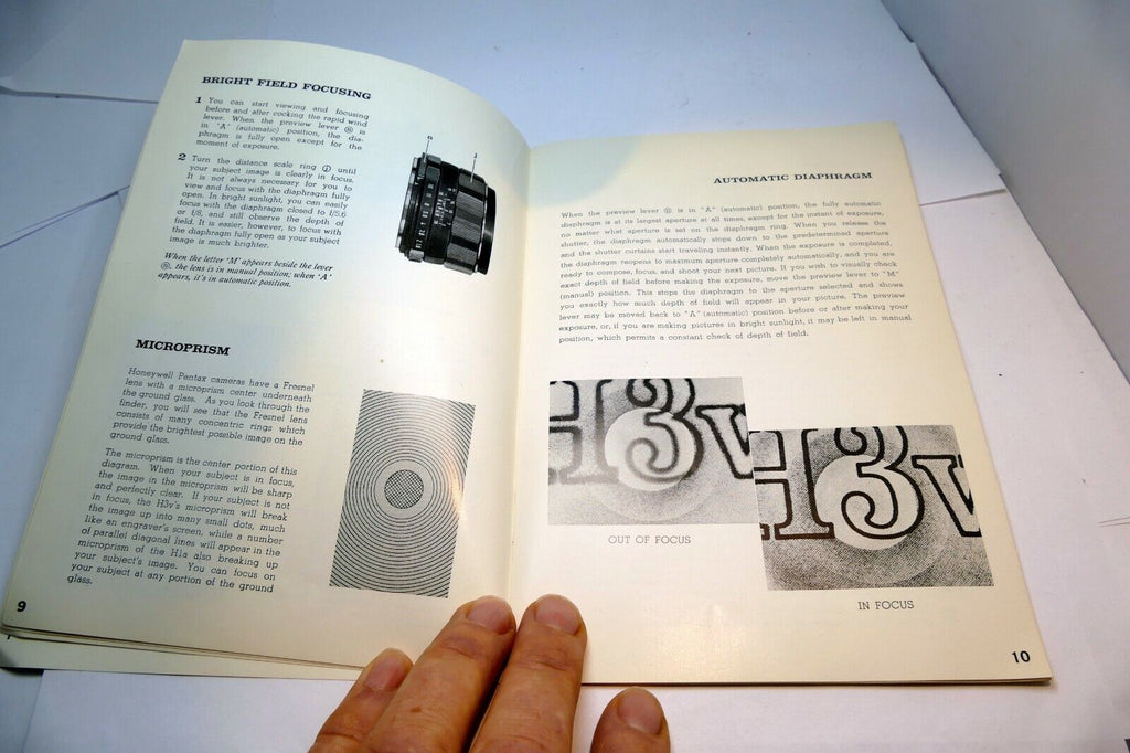 Honeywell Pentax  H3V H1A Operating Manual Guide cameras 1969 English EN