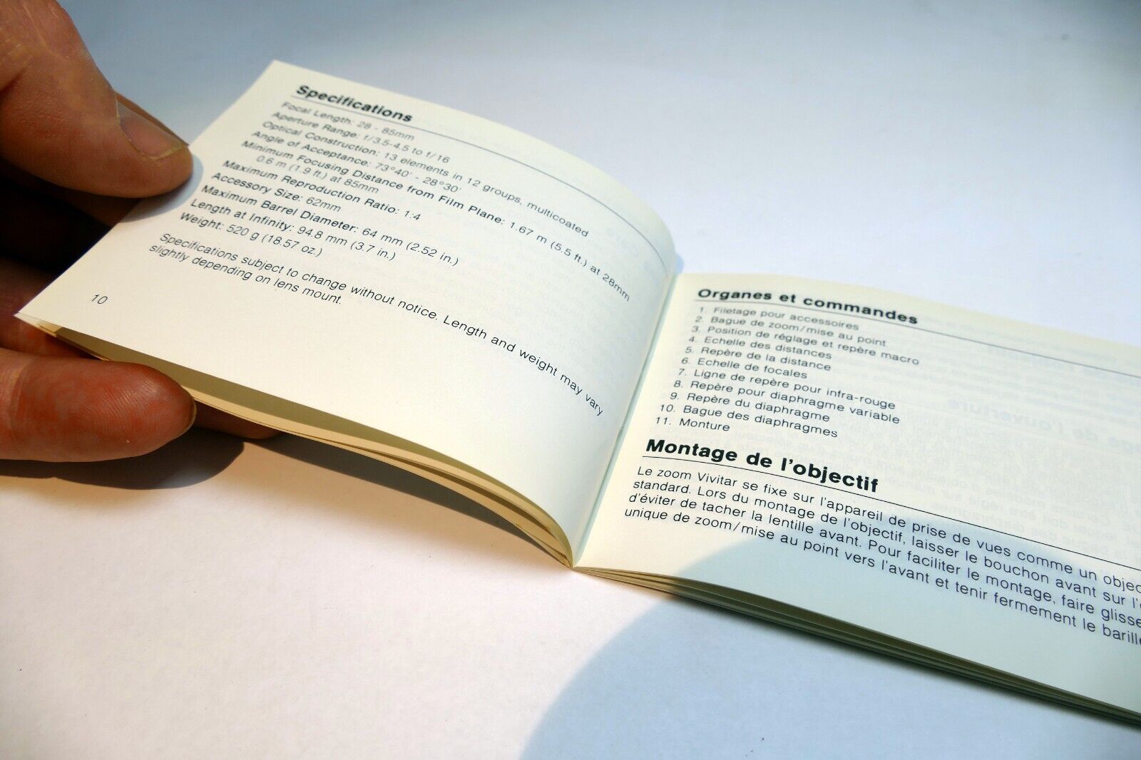 Vivitar 28-85mm f3.5-4.5 macro zoom  lens Instruction Manual Guide  En G F S