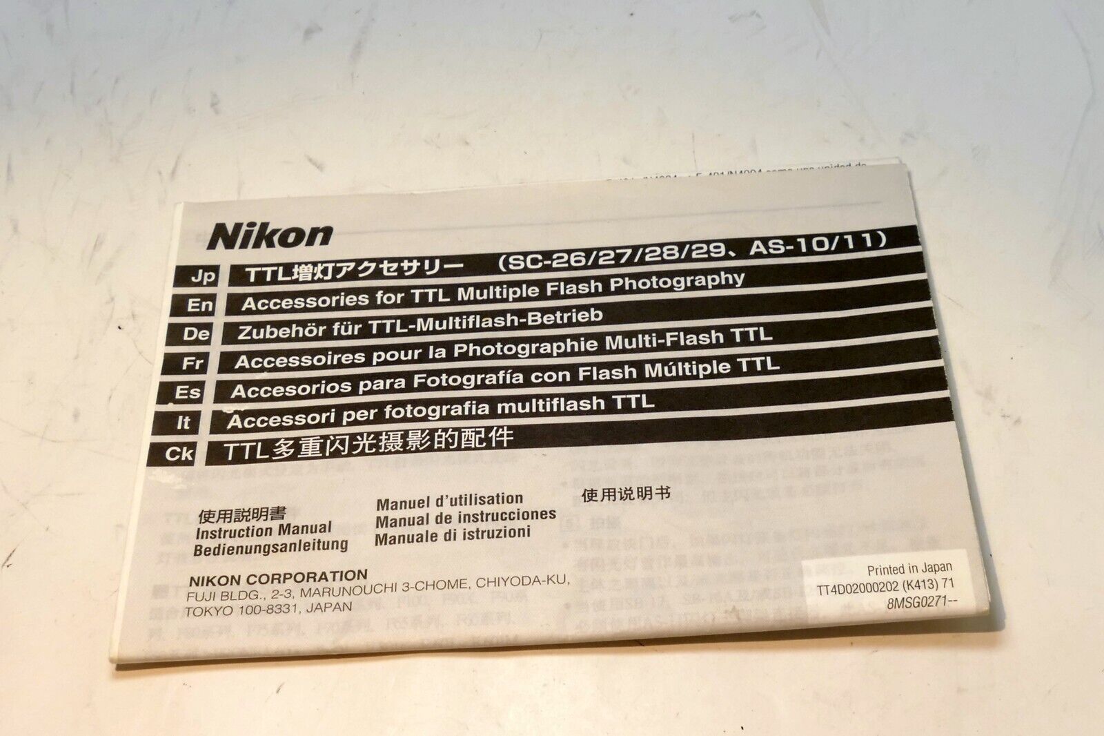 Nikon SC-26 27 28 29 Synch for TTL Flash System  Guide AS-10 11