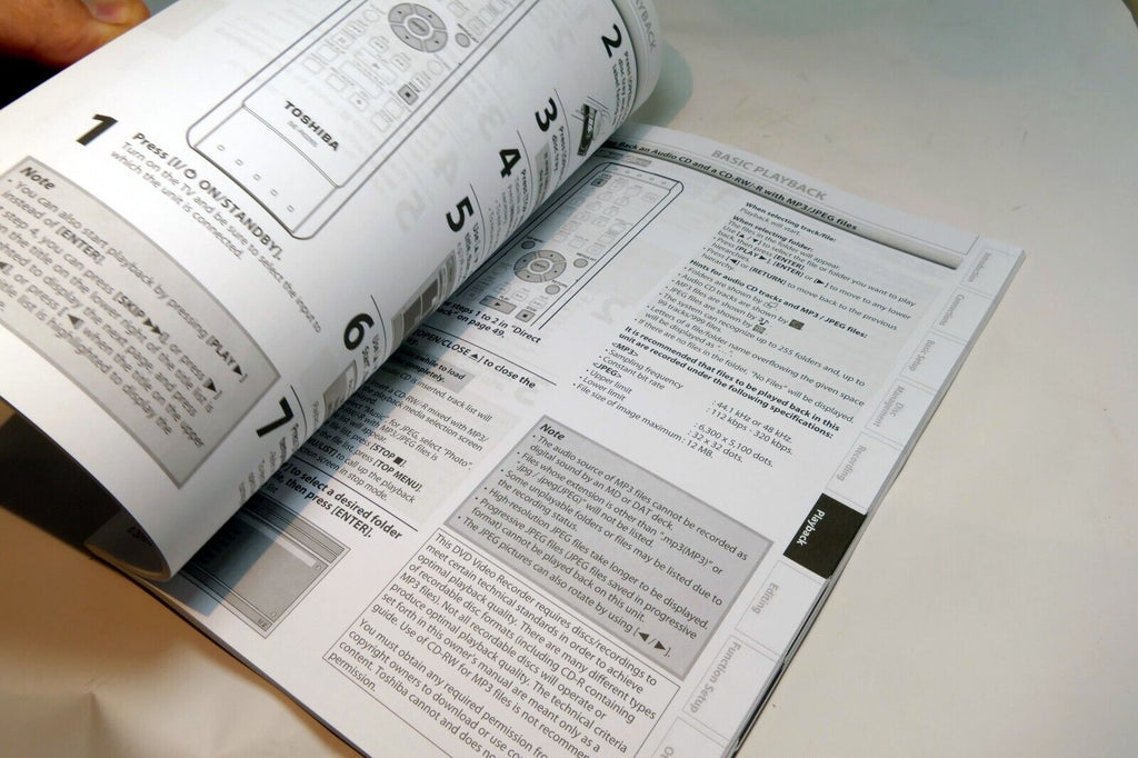 Manual Instruction Guide for Toshiba DVD Video recorder DR430KU