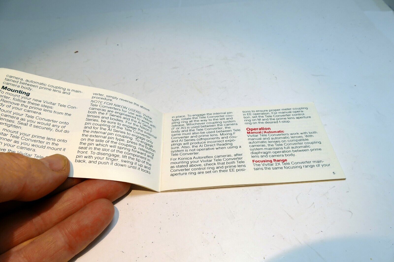 Vivitar 2X Tele Converter  Lens  User's Manual Instruction Guide