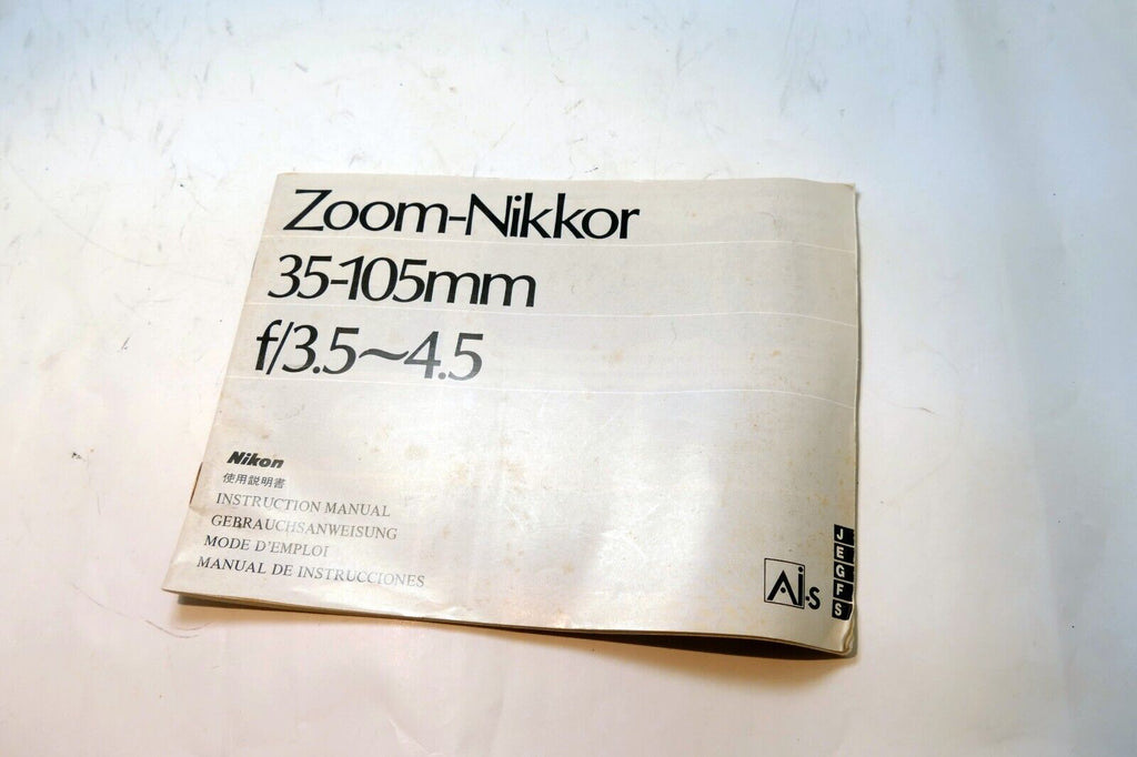 Nikon Zoom Nikkor 35-105mm f3.5-4.5 Ai-s LENS Instruction Guide Manual 1985