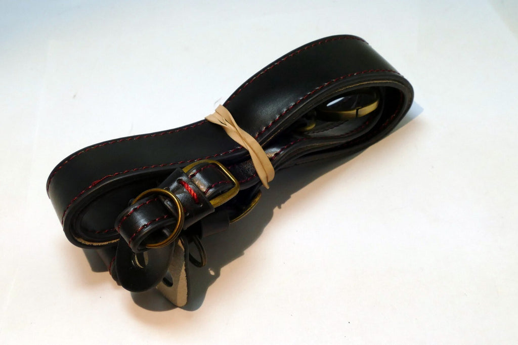Black Faux Leather Strap  with copper D rings at the end sturdy for  M