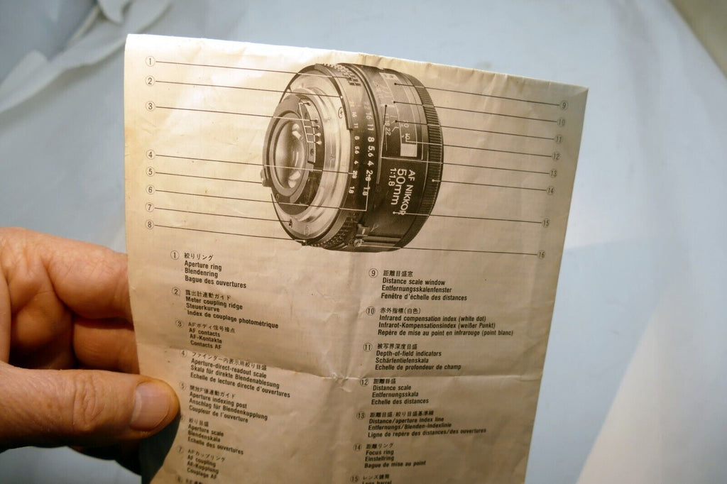 Nikon AF Nikkor 50mm f1.8 Ai-s FLENS Instruction Guide Manual
