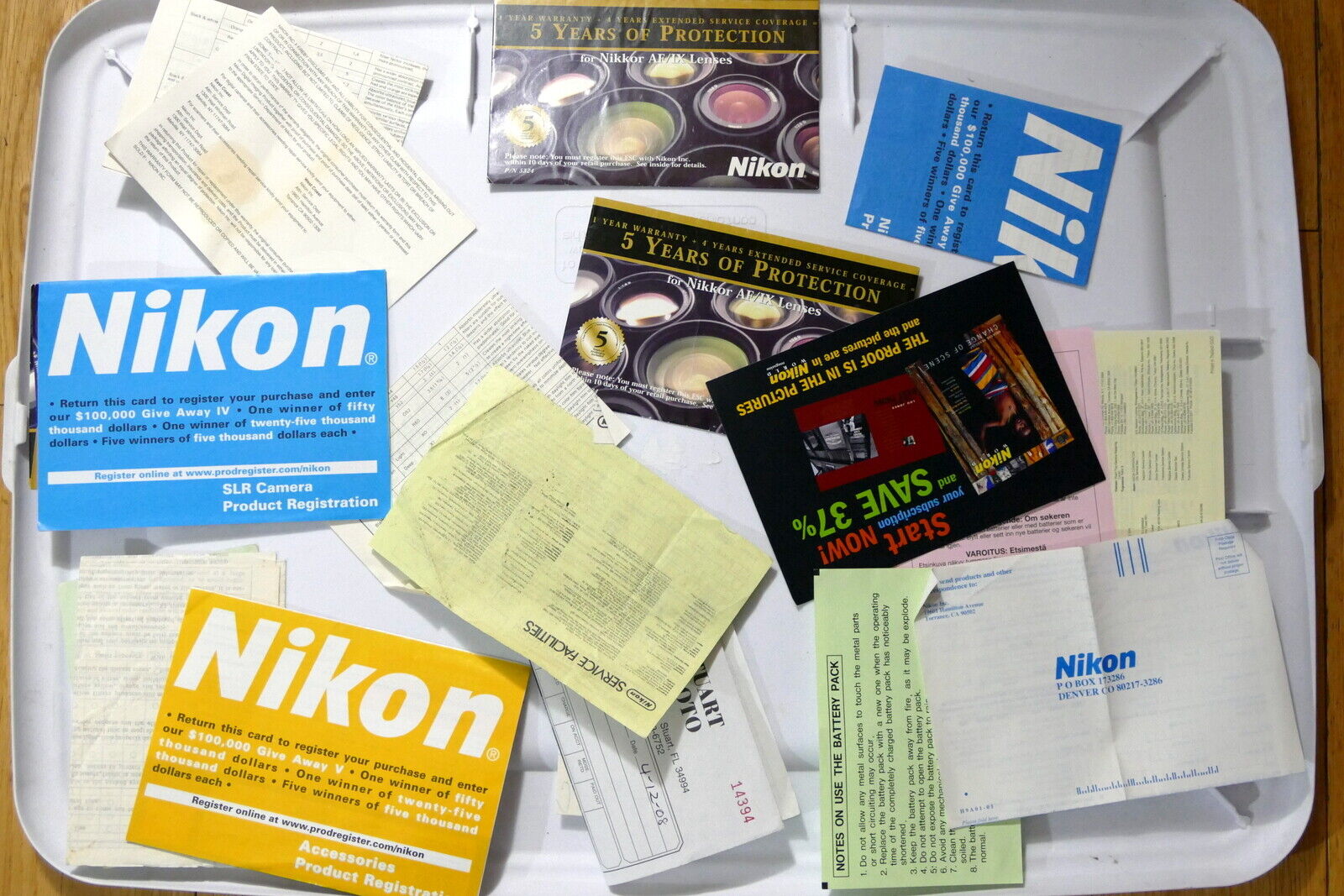 Nikon warranty card lot vintage 1990s 2000's