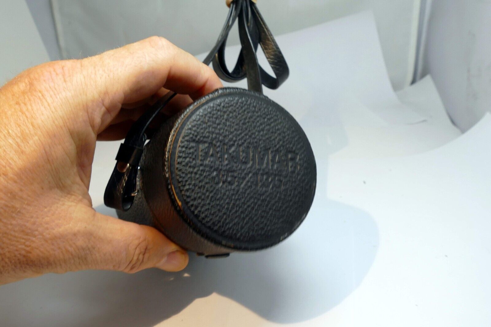 Pentax Takumar hard Lens Case 135mm f3.5 SMC  Super M42 - green liner  w/ strap