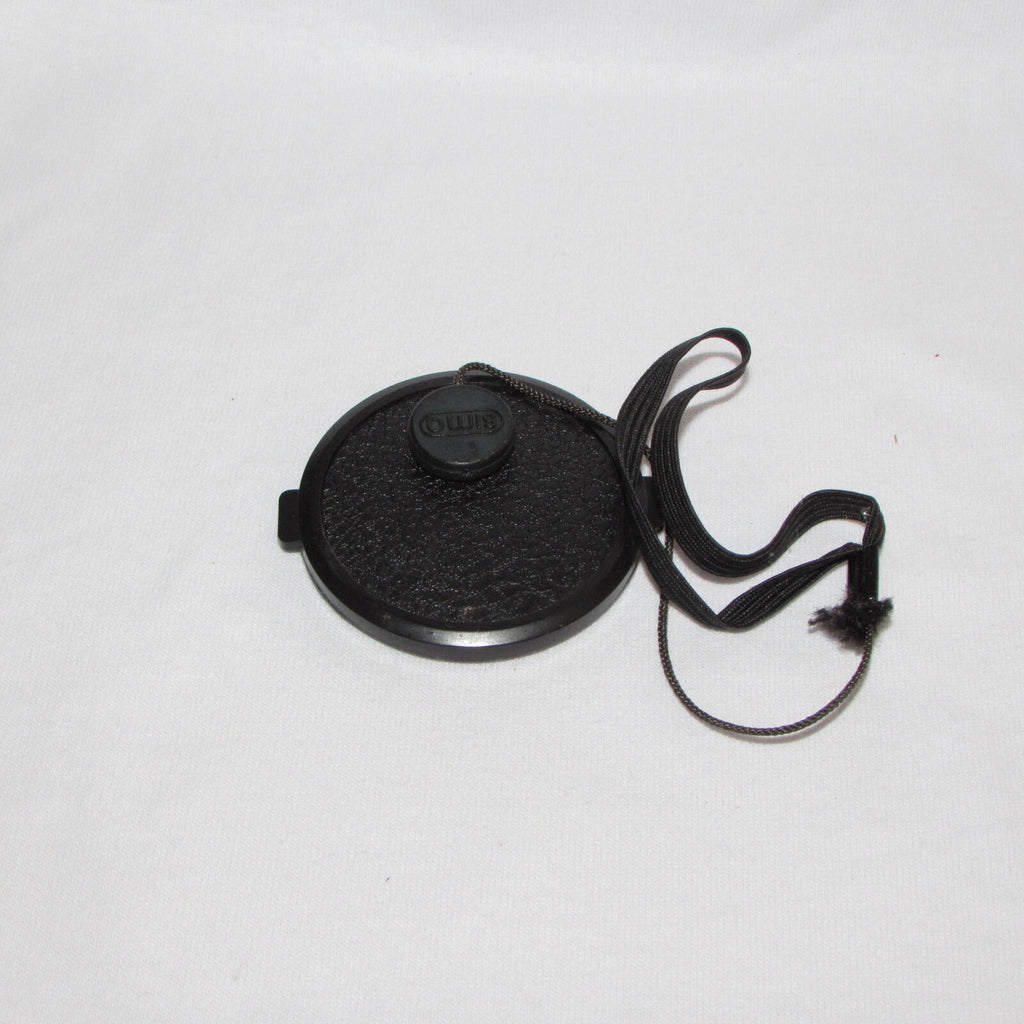 Black 49mm Lens Front Cap Made in Hong Kong with keeper string B01418