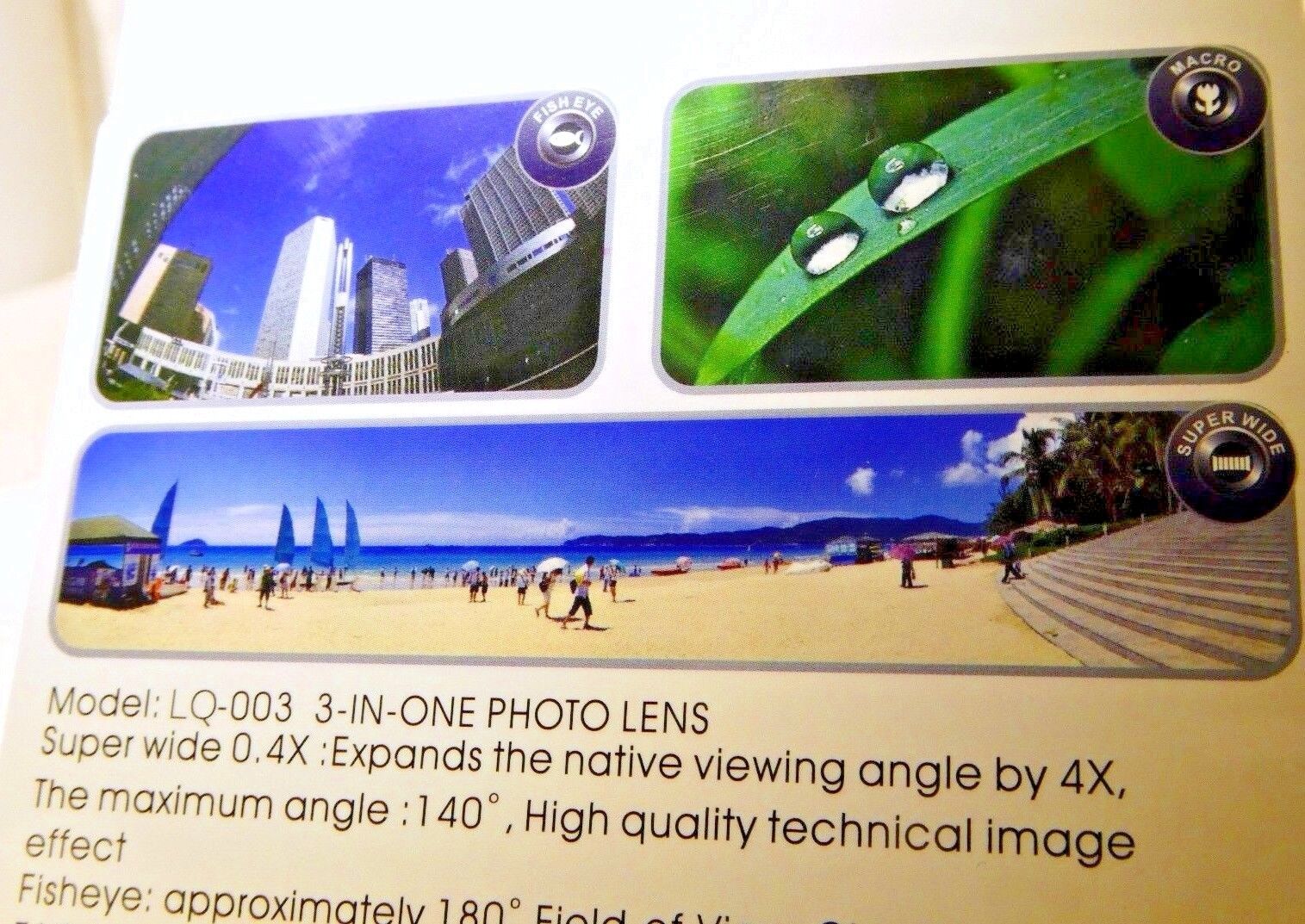 Universal 3 in 1 Fisheye Lens + Macro + 0.4X Super Wide Angle Clip On Cell Phone