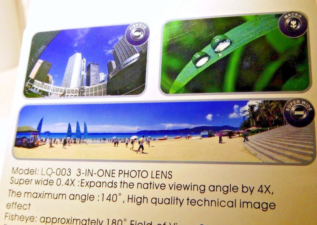 Universal 3 in 1 Fisheye Lens + Macro + 0.4X Super Wide Angle Clip On Cell Phone