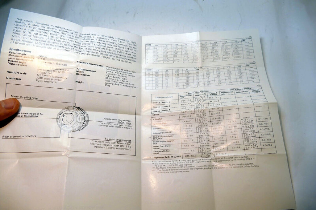 Nikon E series 50mm f1.8 Ai-s FLENS Instruction Guide Manual 1979