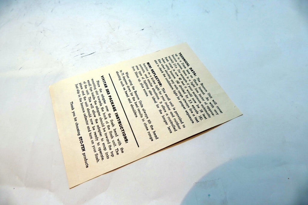 Sto-fen Pocket Bounce dome for Vivitar 283 Owner's Instruction Guide